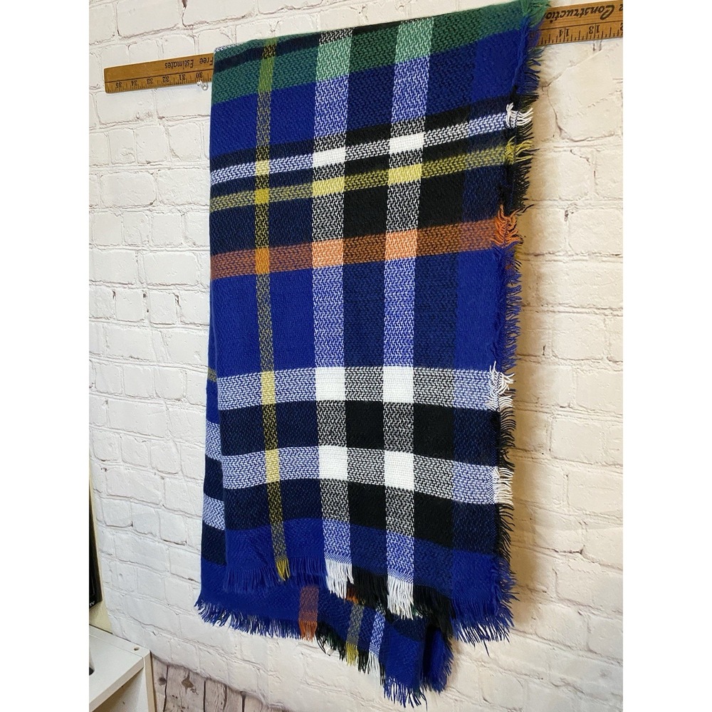 Scarf Wrap Blanket Plaid Woven Acrylic square 55 x 60 In Fringe all 4 Sides